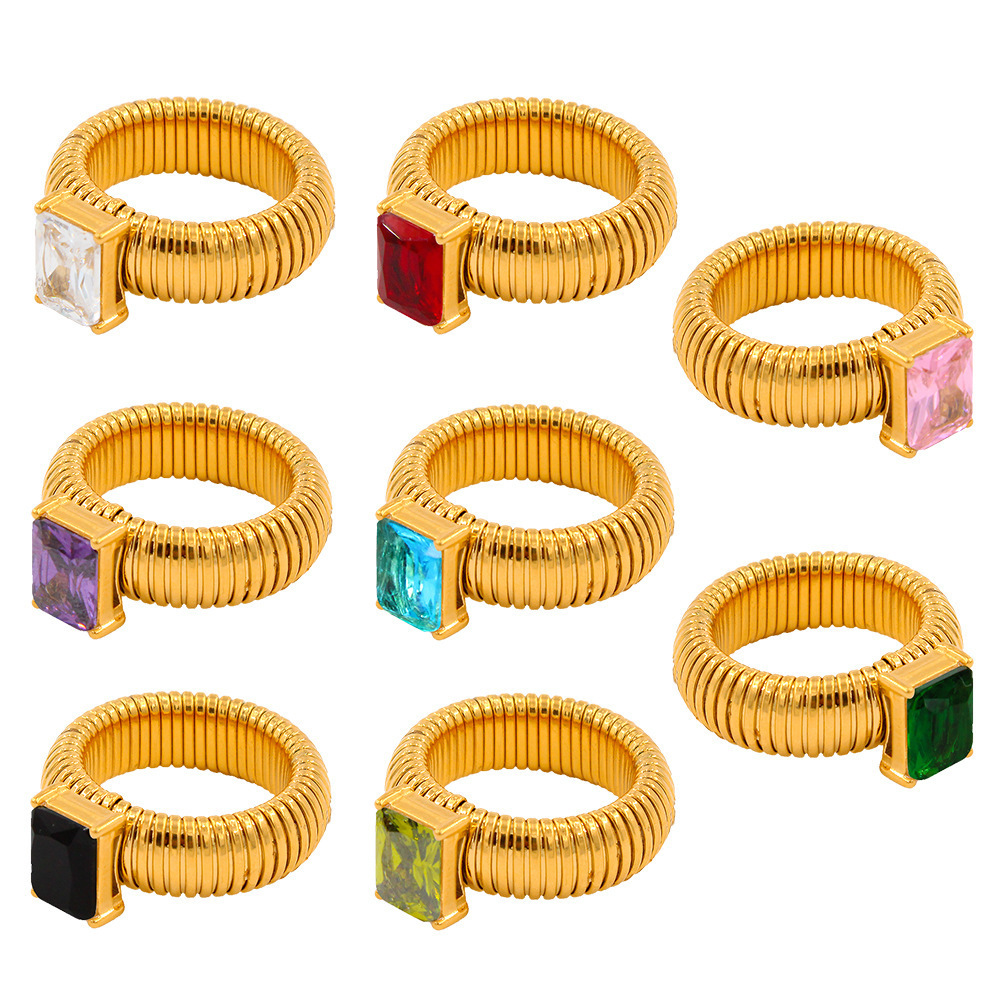 Anillos Punk exagerados de cristal multicolor para mujer, chapado en oro de 18 quilates, resistente al agua, anillo cuadrado grueso, joyería Vintage de hip hop