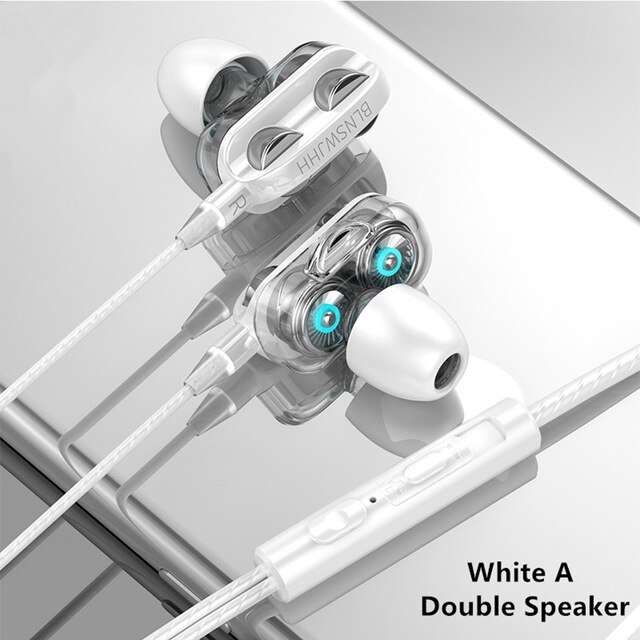 3.5mm In Ear Earphones Wired Sport Gaming Headset For Computer iPhone Xiaomi Dual Drive Stereo Dual Speaker Earbuds With Mic: White-Double Speaker