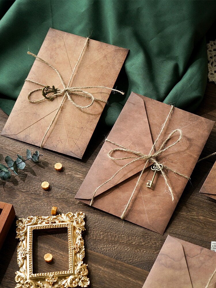 Ensemble de papier Kraft Vintage A5, enveloppes de lettres avec pendentif exquis et corde de chanvre, ensemble d&#39;enveloppe de papeterie