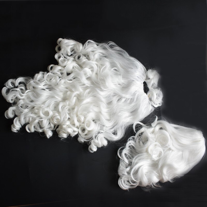 Peluca navideña Cosplay barba Santa Claus pelo sintético largo rizado blanco resistente al calor + gorro de peluca
