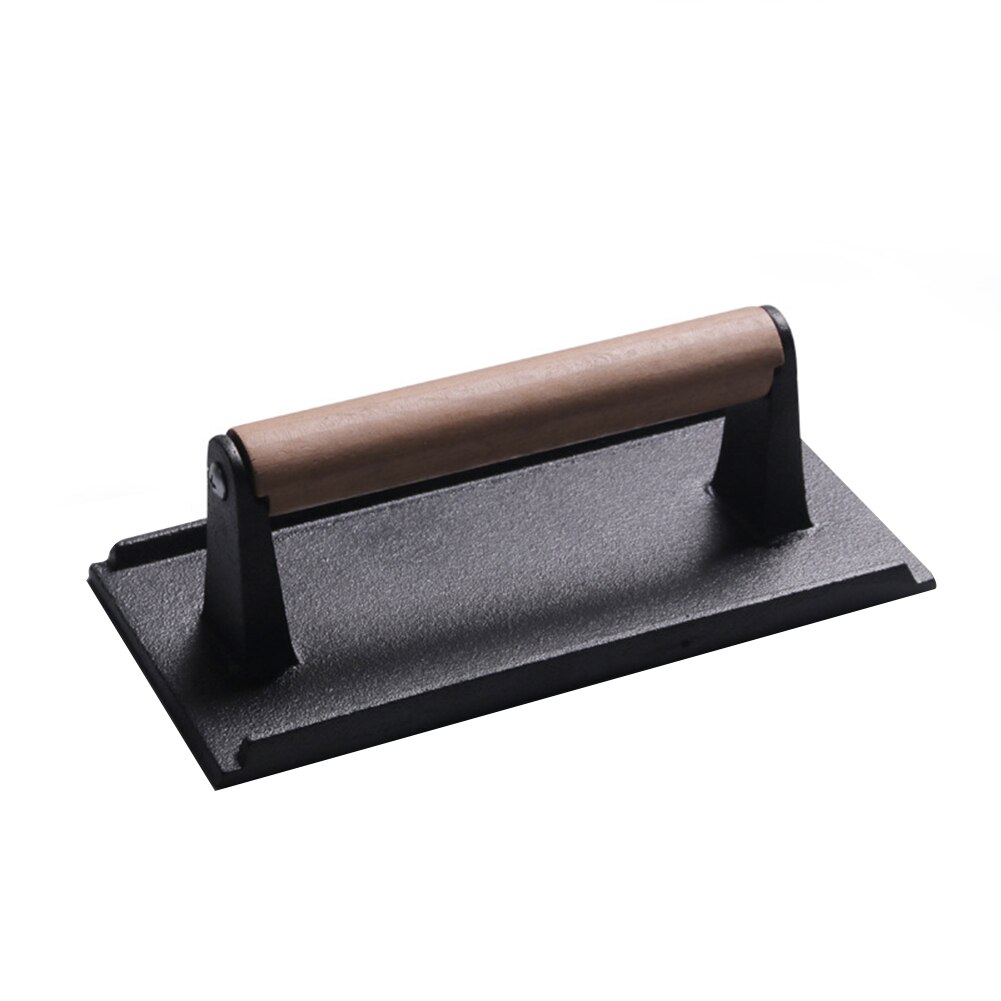 Meat Press Steak BBQ Cast Iron Weight Press Plate With Wooden Handle Grill