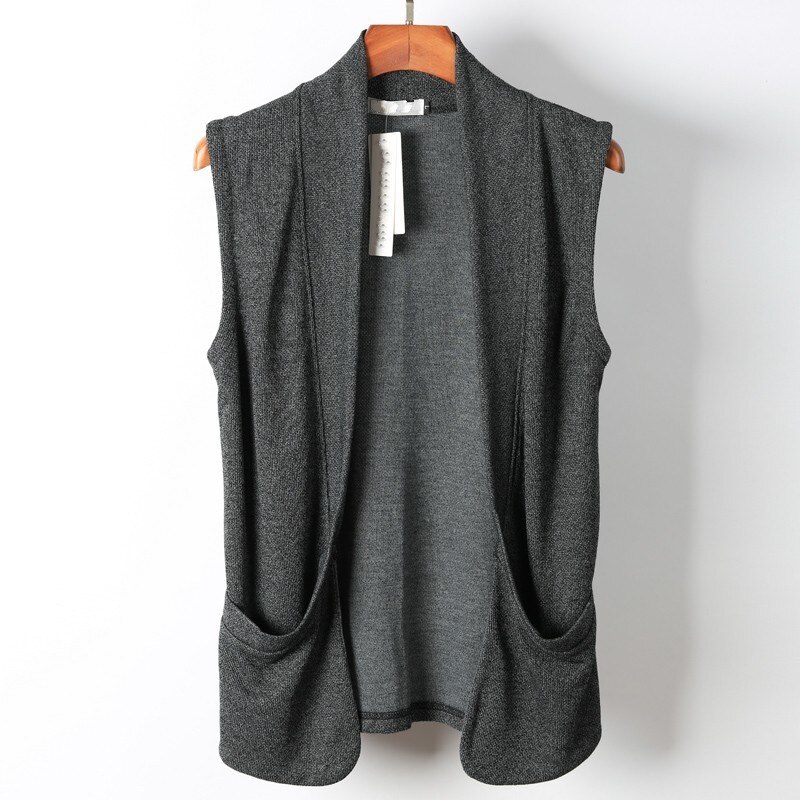 High Street Men Vest Casual Black Waistcoat Autumn Hip Hop Style Slim Fit Knitting Cardigan Sleeveless Jacket Outerwear M-3XL