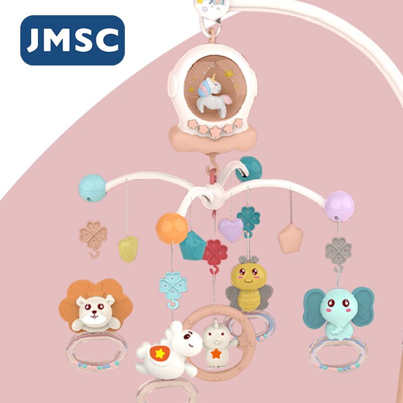 JMSC Baby Krippe Fernbedienung Handys Rasseln Musik Pädagogisches Spielzeug Rotierenden Bett Glocke Nachtlicht Drehung Karussell Kinderbetten 0-12M neugeborene