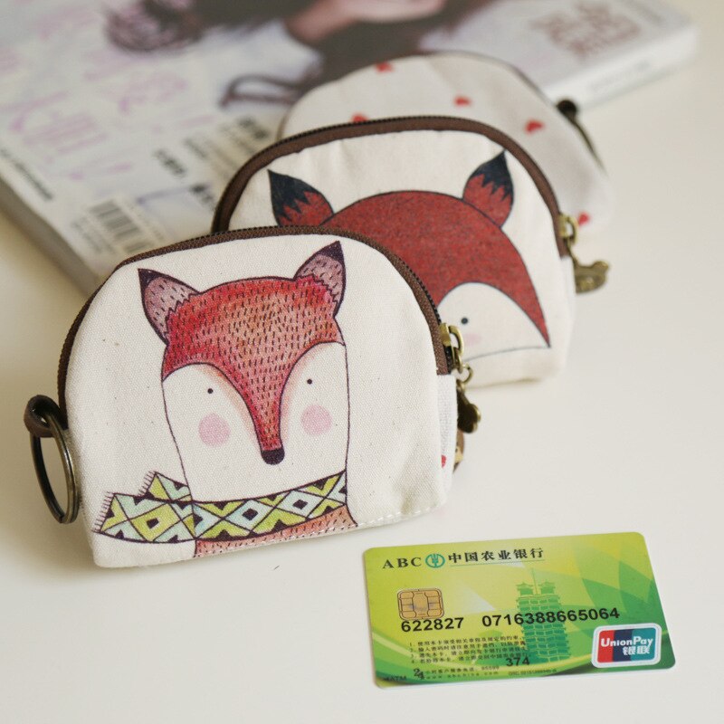 BILLTERA Women Short Wallet Children Cartoon European and American Style Shell Adult Purse Fox/Owl/Penguin Cotton Small Coin Bag
