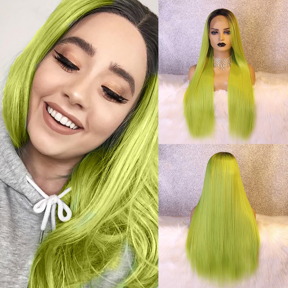 Green Wigs Synthetic Lace Front Wig Heat Resistant 22-26 Inch Drag Queen Glueless Long Cosplay Wigs For Black Women Oley Hair: 24inches
