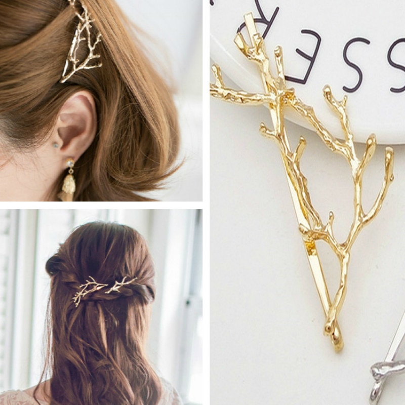 1 Pcs Vintage Metalen Goud Zilver Boomtak Haarspeldjes Haarspeldjes Haarspelden Hoofddeksels Haarspelden Haar Accessoires Voor Vrouwen