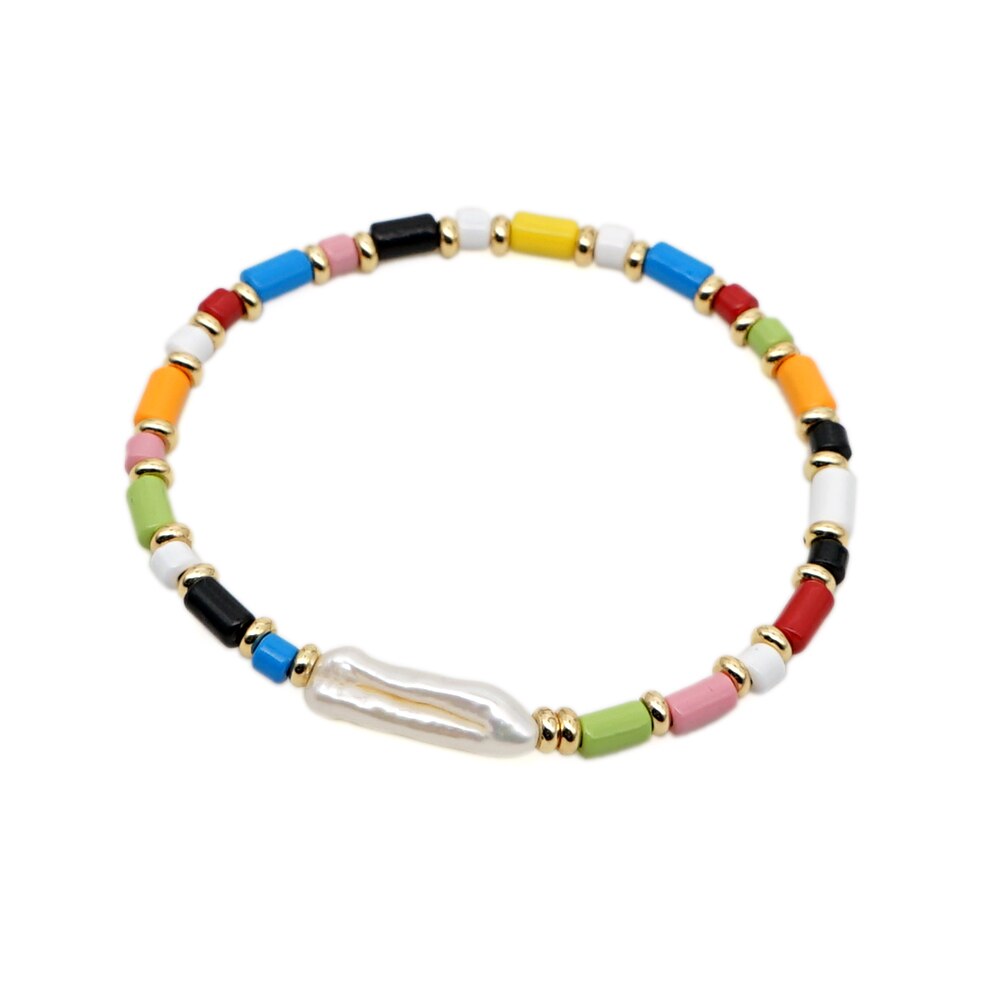 Shinus Bracelet Women Color Enamel Tile Beads Fresh Water Pearl Bracelets Pulseras Mujer Summer Armband Multicolor Chic Jewelry: RO-B200051A