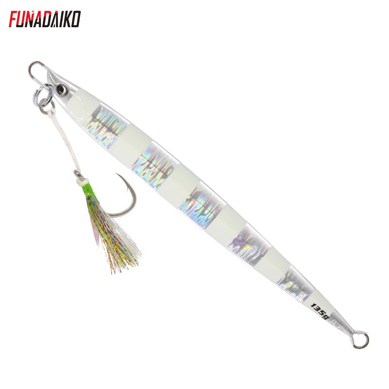 Funadaiko jigging lokke 80g 100g 135g jig agn metal jig lokke fiskeri lokke jig langsom jig fiske jig med 5x hjælpe kroge pesca: Sølv zebra / 100g