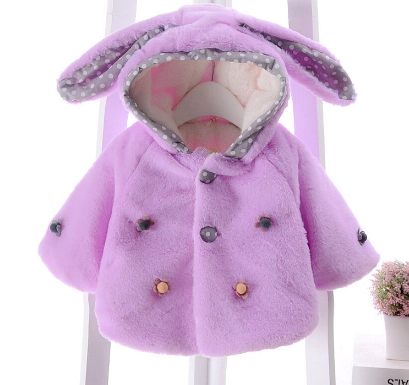 Del Bambino di natale Dei Bambini Vestiti Della Ragazza Infantile di Inverno Caldo Cappotto di Lana Mantello Miscele Giubbotti Bambini Orecchie di Coniglio di Velluto di Spessore Tuta Sportiva: Lavanda / 3M