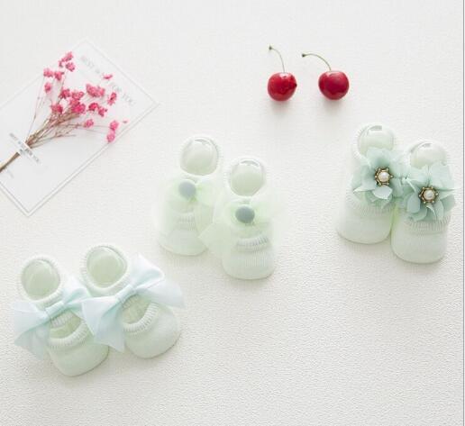 Kanten stijl prinses strik baby katoenen sokken uitgehold poreuze onzichtbare sokken kinderen snoepkleurige zomer vloer sokken antislip: Groente / 1 to 2 jaar