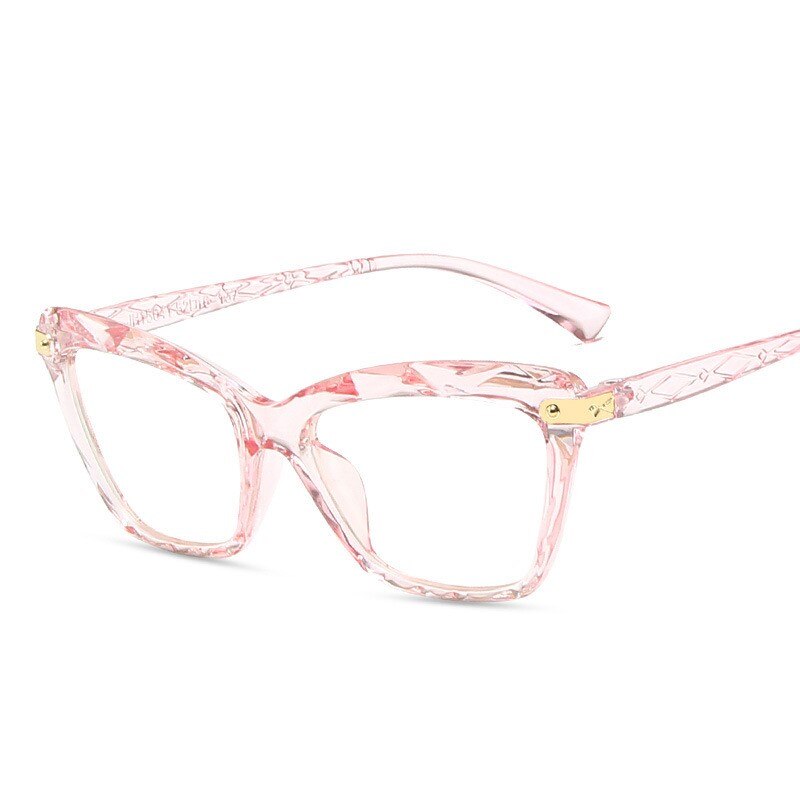 Glasses Women Diamond style frame Square Glasses Frames Optical Computer Glasses Crystal Cut Frame Office Eyewear: Pink Clear