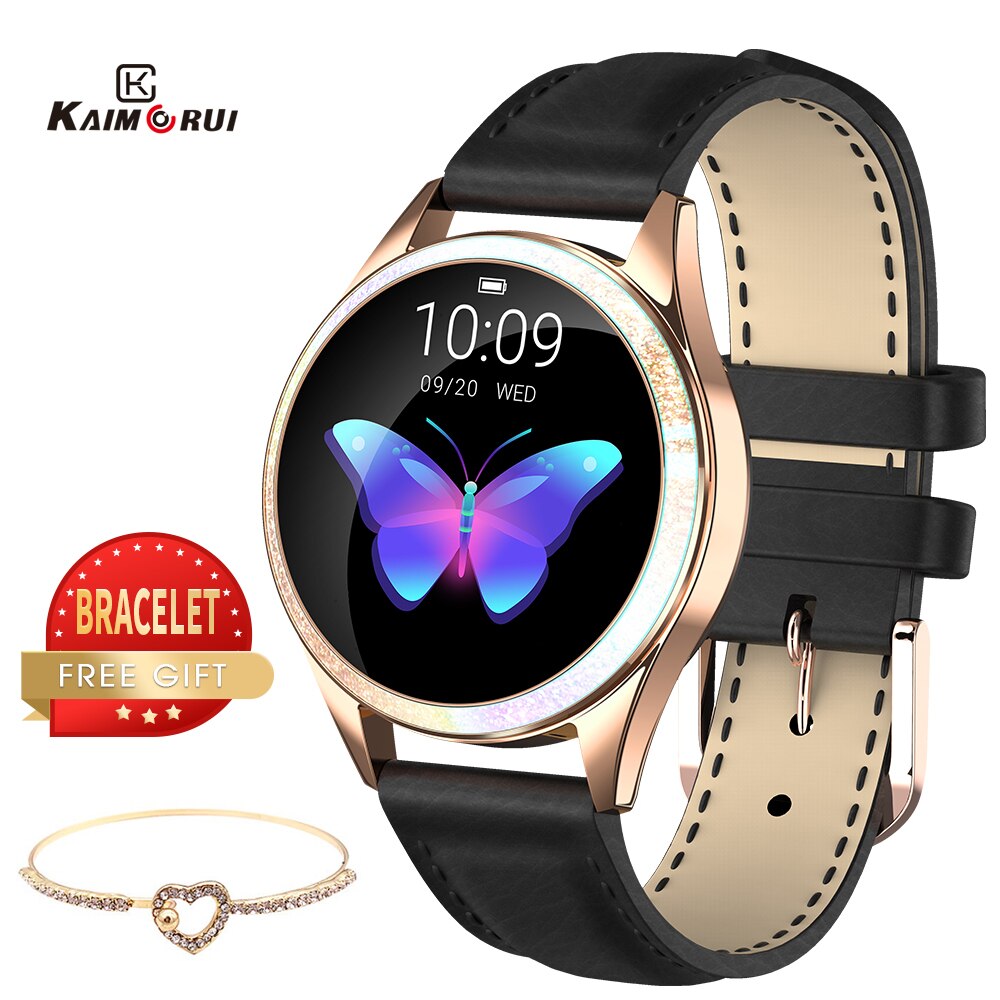 Kw10/kw20 relógio inteligente mulher ip68 à prova dip68 água monitor de freqüência cardíaca pedômetro fitness tracke pulseira relógio de pulso para xiaomi huawei: KW20 Black Leather