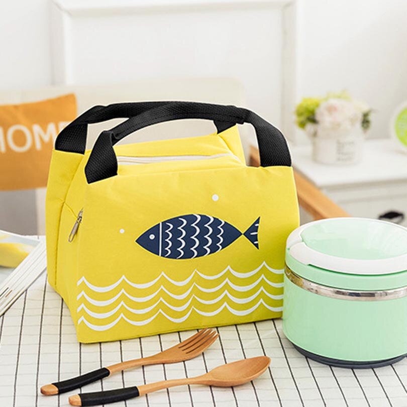 Bolsa térmica isolada para almoço, sacola à prova d'água com listras para comida, piquenique, caixa de almoço para mulheres e crianças: Yellow