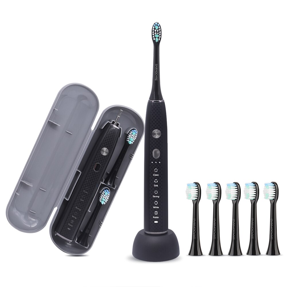 Ultrasonic Sonic Electric Toothbrush Rechargeable S600 5 models Wireless IPX7 Waterproof For Toothbrushes automatic toothbrush: 1 black with 4 heads