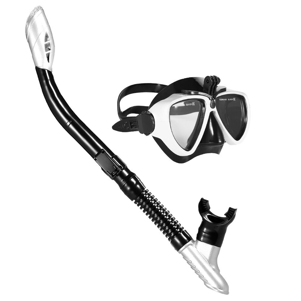 Professional Diving Mask & Snorkel Set - Anti-Fog Goggles - Silicone Swimming & Fishing Gear - Adult: White