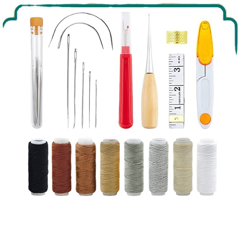 Kit de costura a mano para artesanía de cuero, juego de herramientas, aguja de coser artesanal, hilo de lona, juego de de dedal de agujas de punto de pinta roma