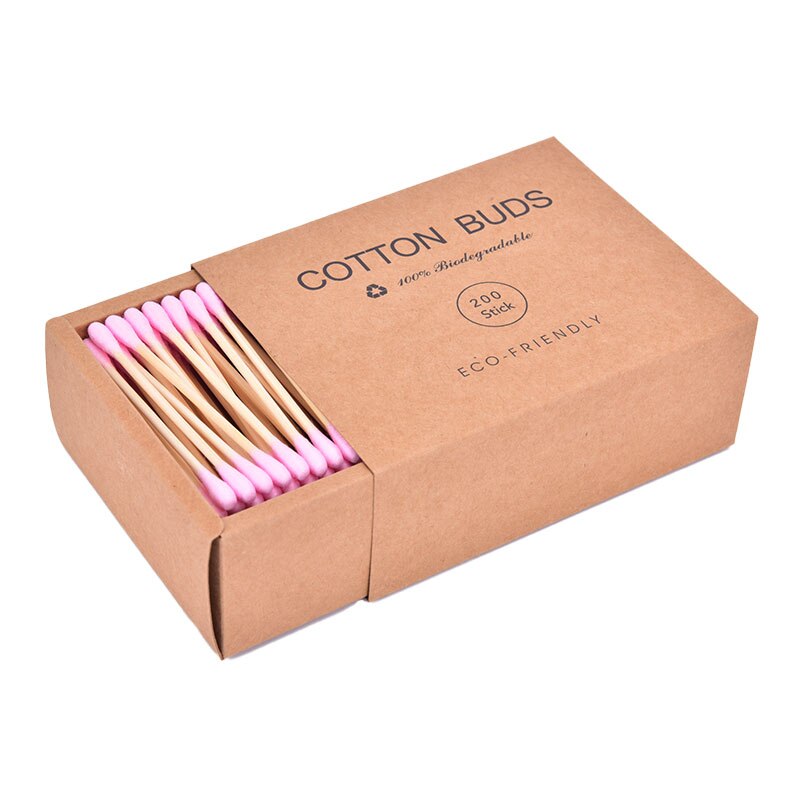 1000Pcs Kleur Mix Bamboe Katoen Double Head Volwassen Make-Up Wattenstaafjes Wood Sticks: Roze