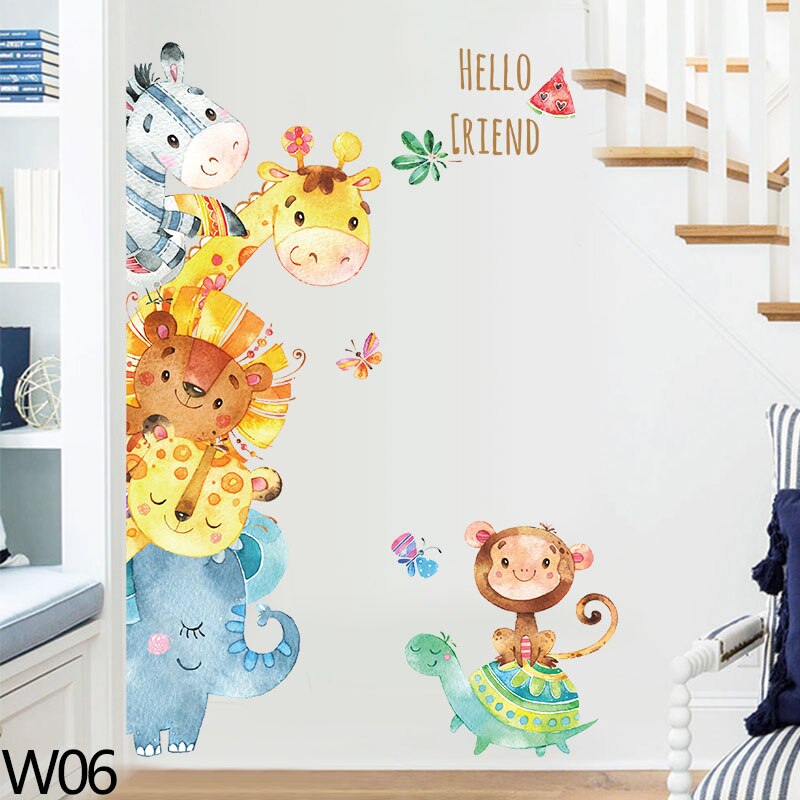 1 sæt dyr serie tegneserie dyr aftagelige vinyl wallstickers børn favoriserer baby shower drenge soveværelse søde kunst decals: W06