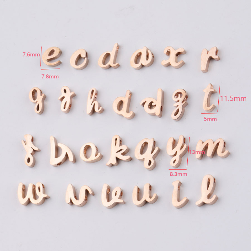10Pcs Mirror Polished Alphabet Charm Silver Gold Rose Gold Plated Stainless Steel A-Z Lower Case Letter Pendant Can Mix Letters