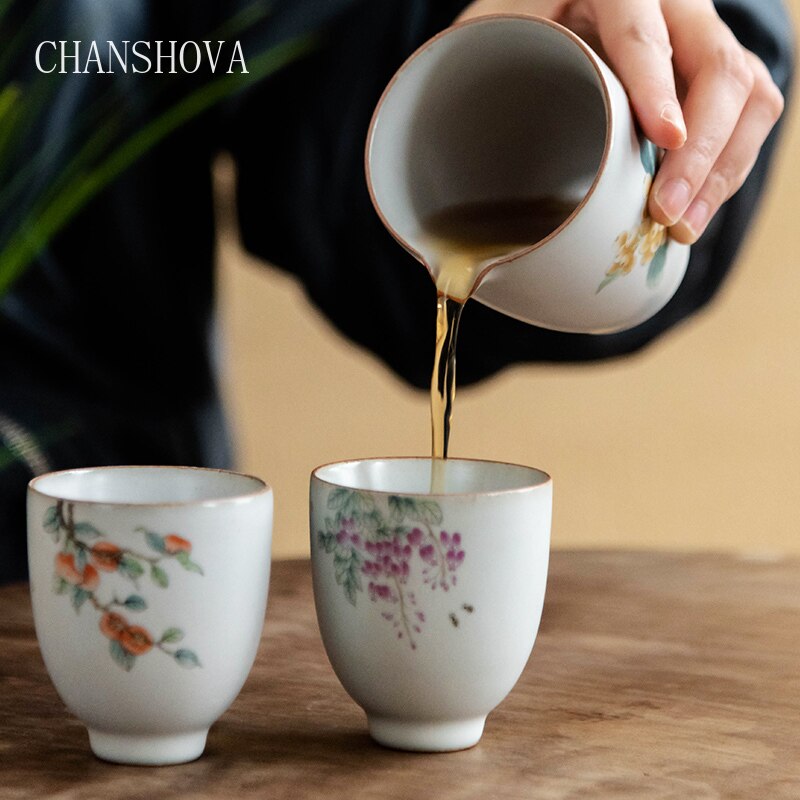 CHANSHOVA 100ml tradicional retro chino pintada a mano de estilo Crackle Taza de cerámica china de té porcelana pequeño café taza H301