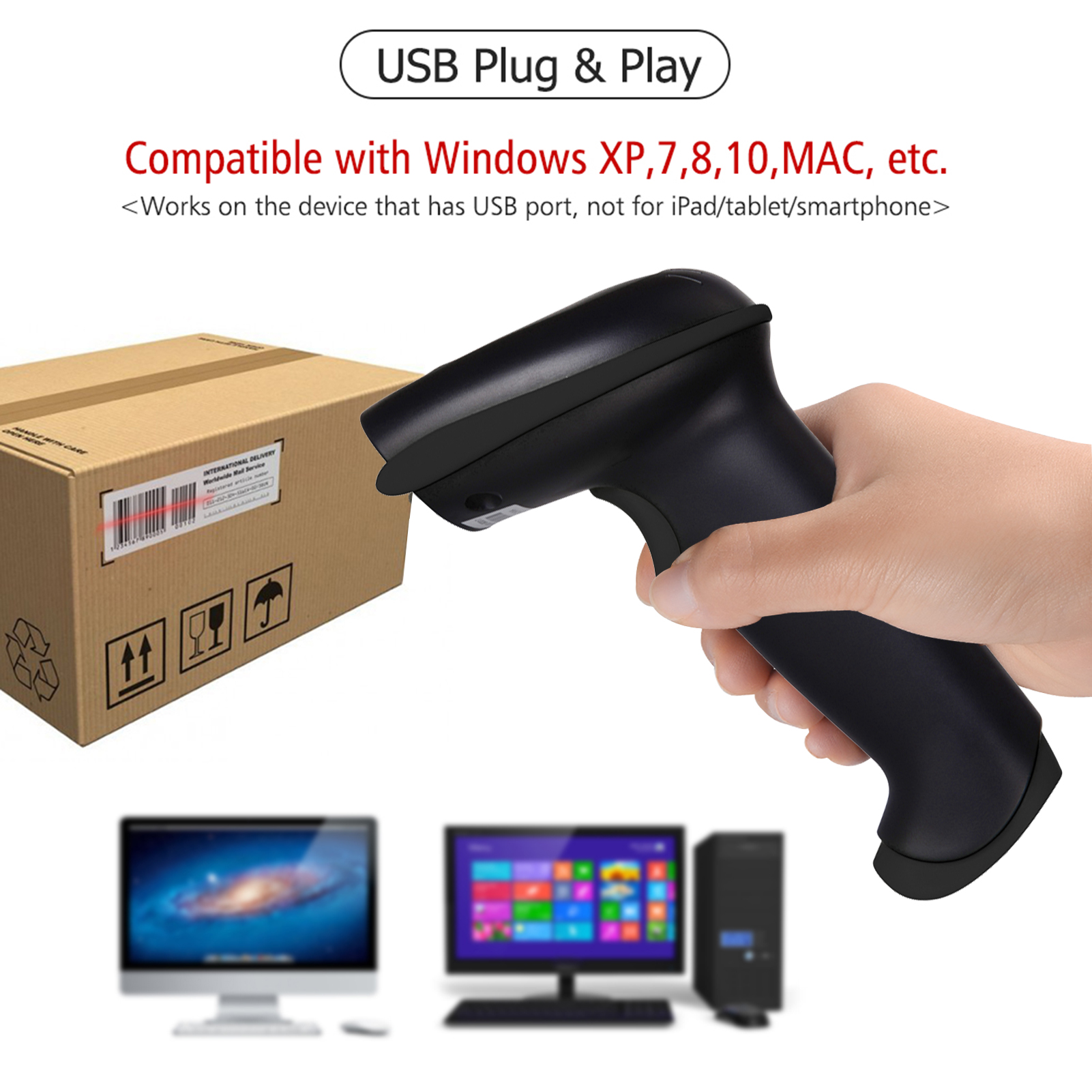 Aibecy automatischer usb-barcodescanner, kabelgebundener 1d -scanner mit verstellbarem ständer und usb-kabel für windows und mac