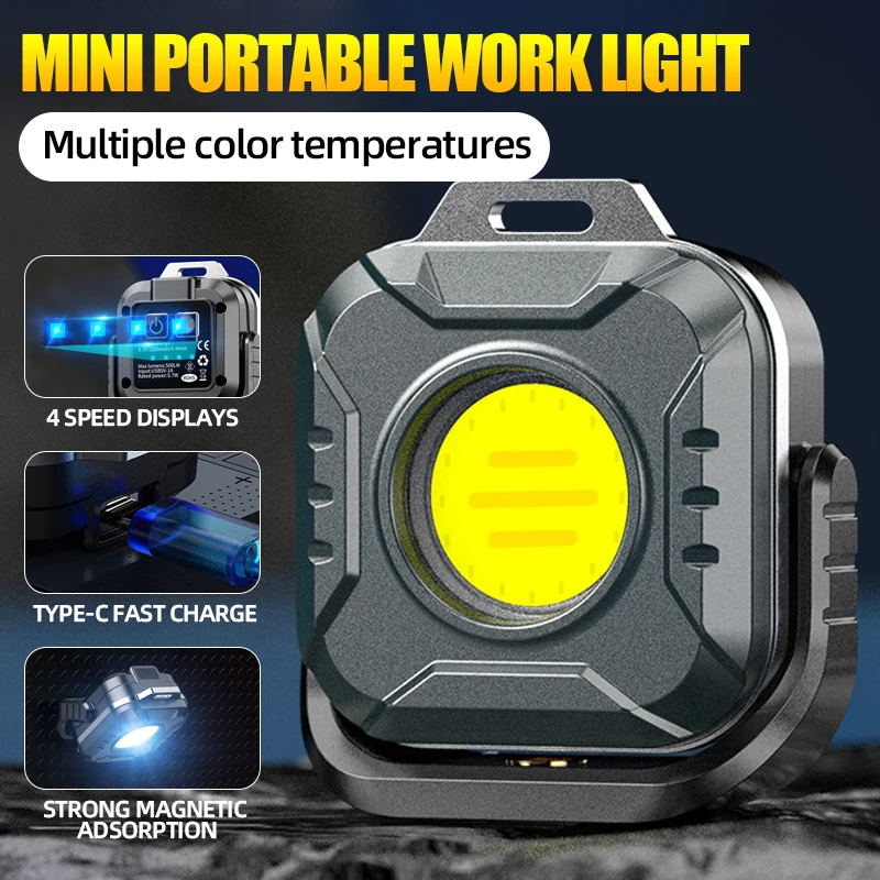 MINI LED Flashlight 8 Modesre Adjustable Portable Work Light Tail Magnet Rechargeable Camping Lantern COB Emergency Light