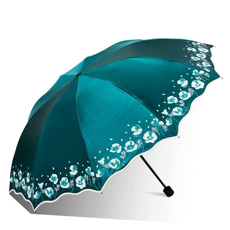 106cm stora parasoll regn kvinnor blomma fällbara dubbel parasoll tjej lätta kvinnliga uv-skydd paraplyer: Grön