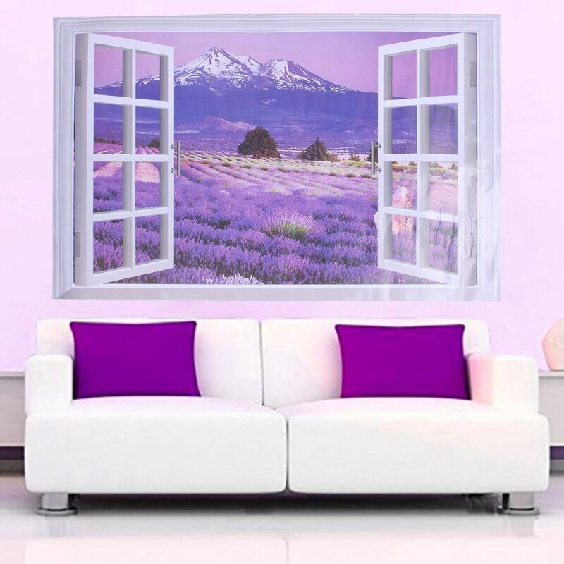 AY9234B Large Lavender Mountain 3D Window Scene View Removable Wall Sticker Decal