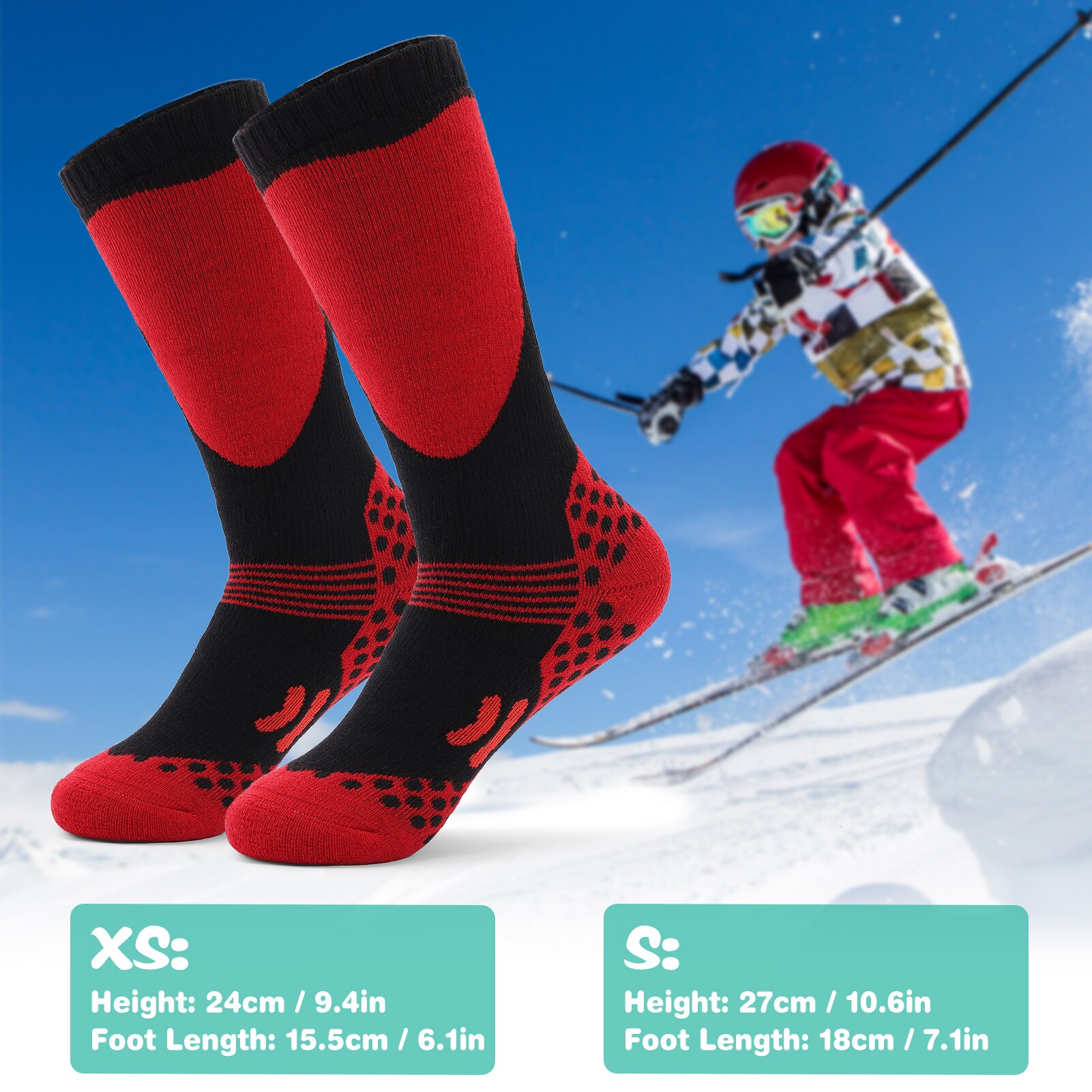 LIXADA 2 Pairs Children Sports Socks Ski Socks Kids Thick Knit Winter Athletic Knee-high Stockings For Ski Cycling