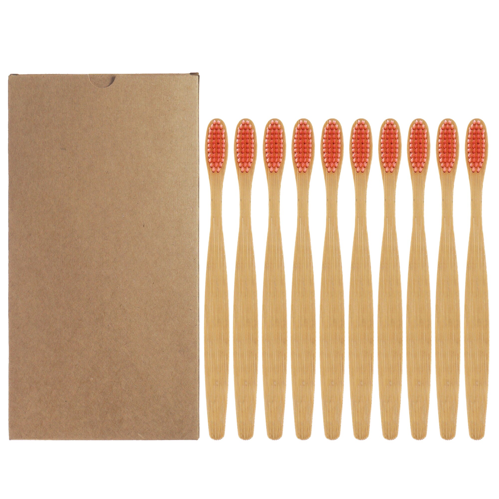 Lot de 10 brosses à dents en bambou naturel, soies souples colorées, pour le blanchissement des dents, soins dentaires: 10PCS Pink