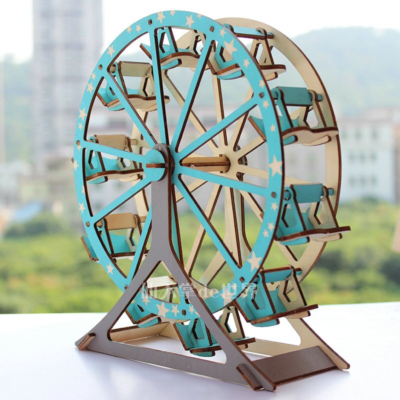 Grande roue 3D Puzzle en bois découpe Laser en bois assemblé jouet bricolage à la main Institution bâtiment jouets pour enfants enfants