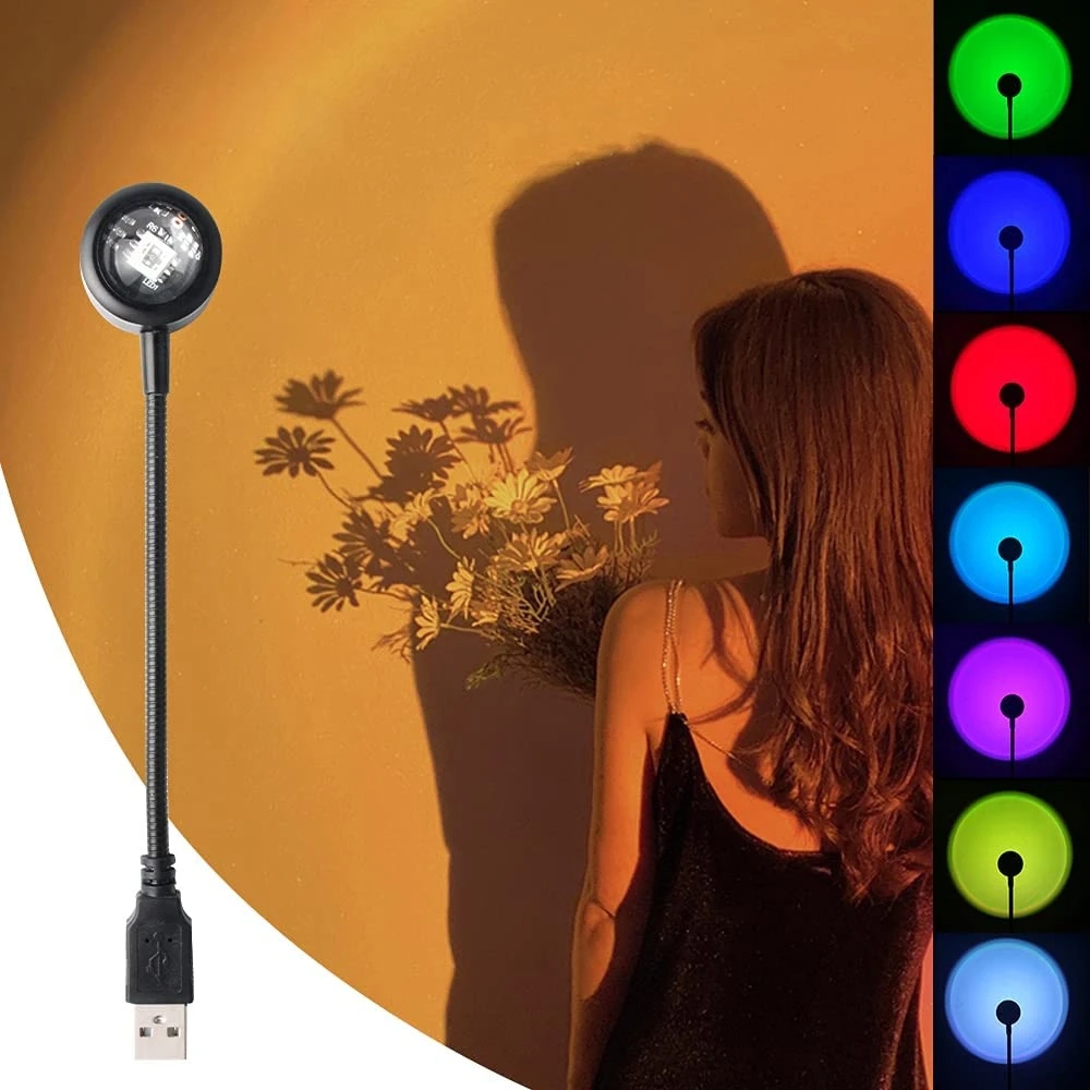 USB Sunset Light Telefono cellulare Autofotografia Luce LED Arcobaleno Neon Luce notturna Proiettore Fotografia Parete Atmosfera Luce