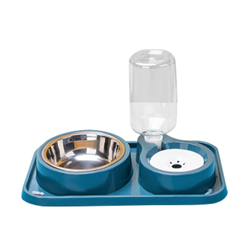 Taza de succión antivuelco para comida de perro, cuenco para gato con fuente de beber automática, alimentador, cuencos para beber para perros y Mascotas: Blue