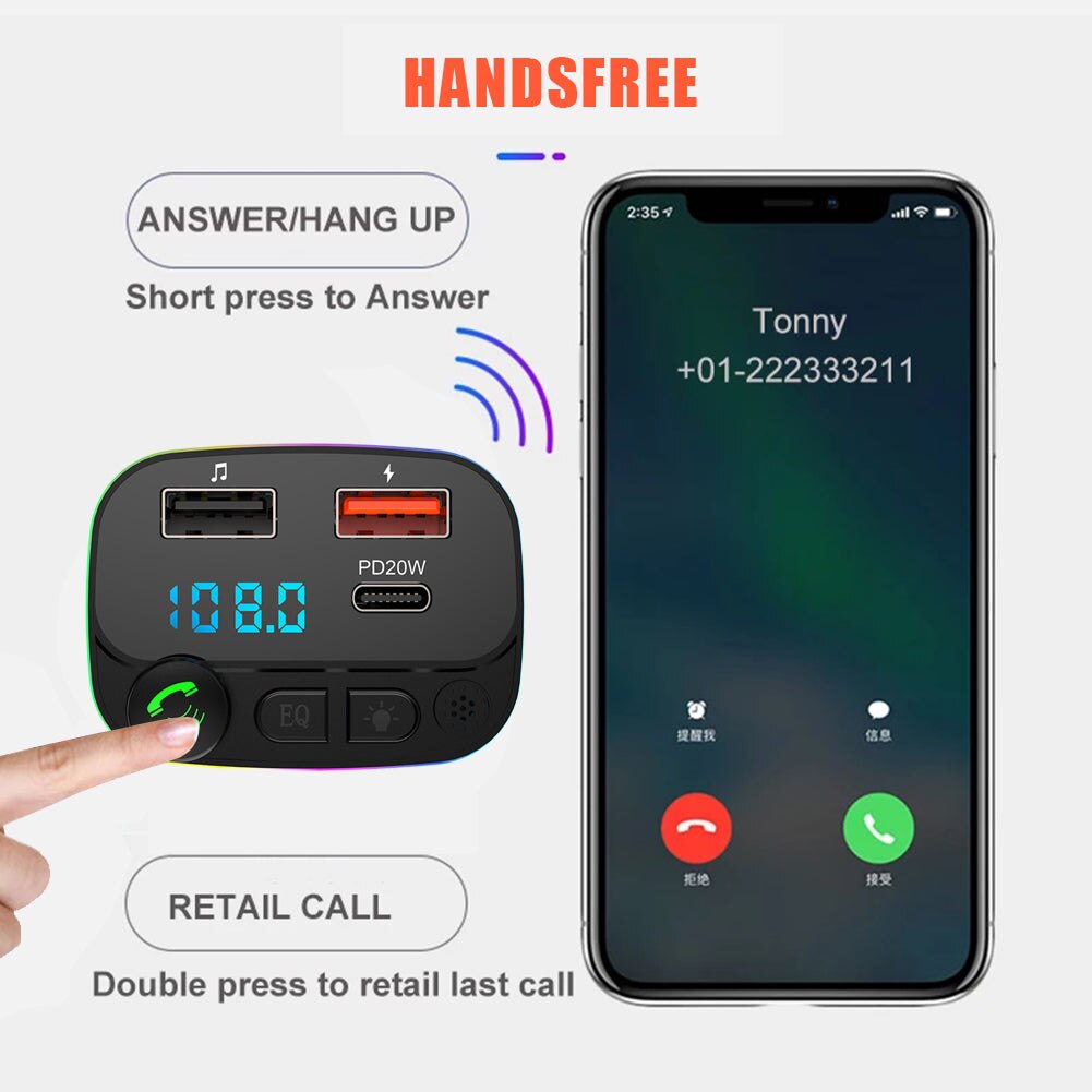 Car fast charger,  mp3 music players, navigation, voice reports, hands-free calling, audio receiver, wireless bluetooth 5,0 fm transmitters