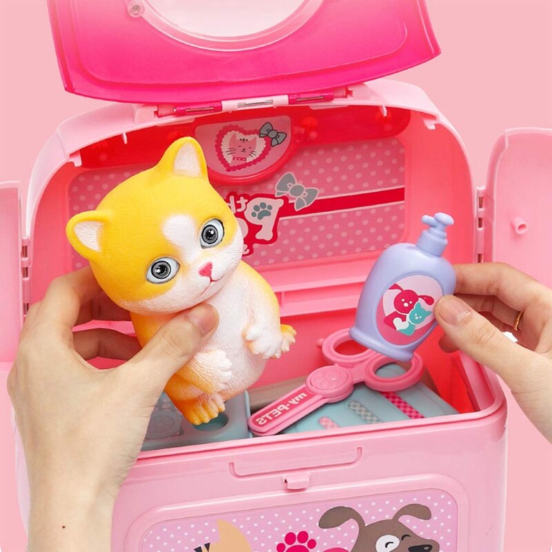 Kids Pet Pretend Play Toy Playset Simulation Portable Backpack Pet Care Toy Early Age Development Educational Toy