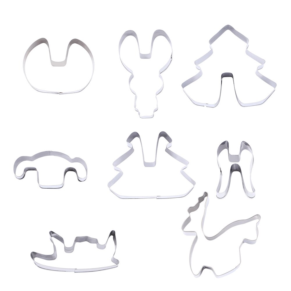 8 Stks/set Rvs 3D Kerst Cookie Cutters Cake Cookie Mold Fondant Cutter Diy Bakken Tools Cakevorm Keuken Benodigdheden: Default Title