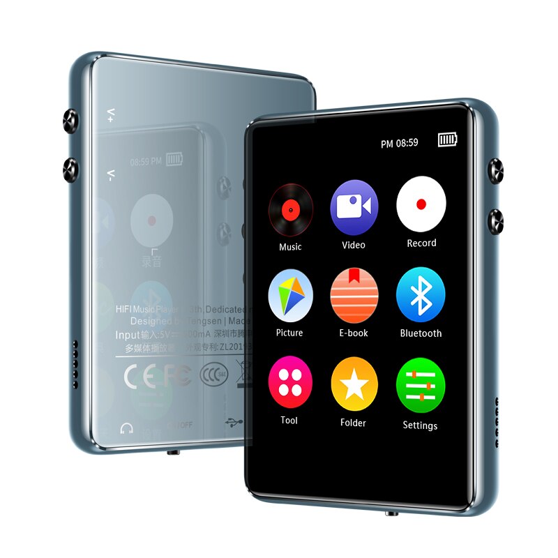 Newest Original Metal Support Bluetooth 5.0 MP3 Player HiFi Music Player Built-in Speaker With E-book Recording /FM Radio/Video: Silver / 8GB