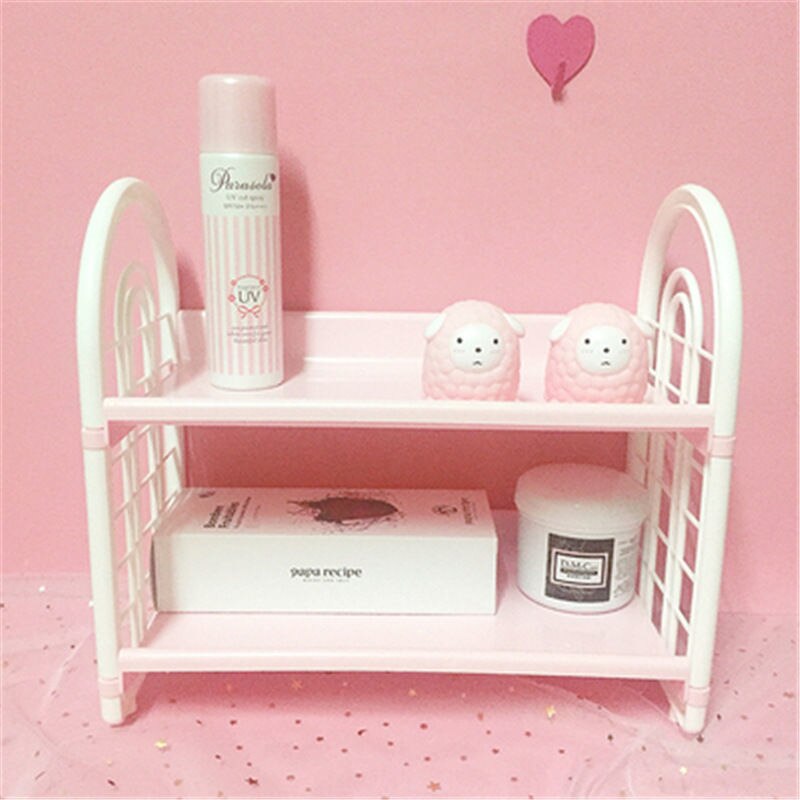 Ins Cute Desktop Double-layer Storage Rack Dormitory Storage Artifact Desk Girl Sundries Rack Document Trays Desk Organizer
