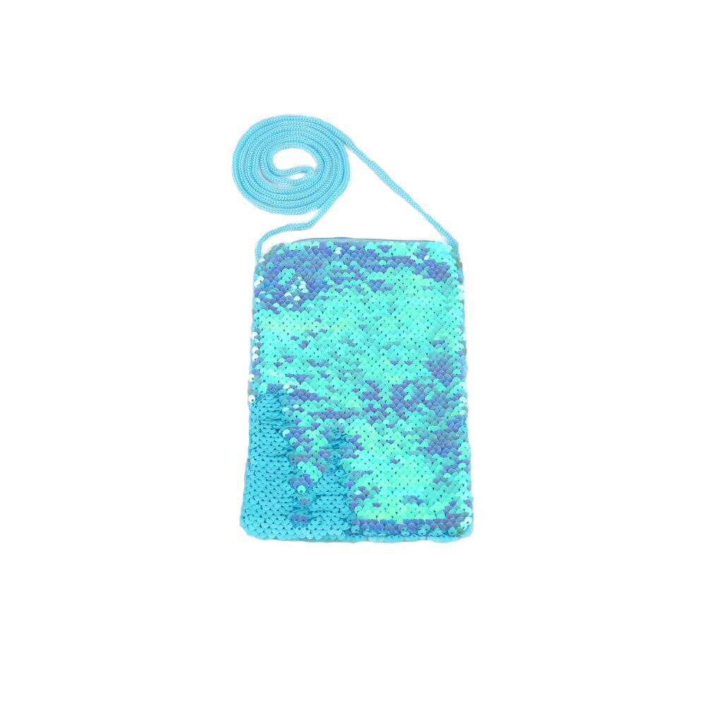 Porte-monnaie à paillettes pour enfants porte-monnaie à une épaule bandoulière portefeuille filles lanière Sequin petits sacs carrés sacs à main: sky blue