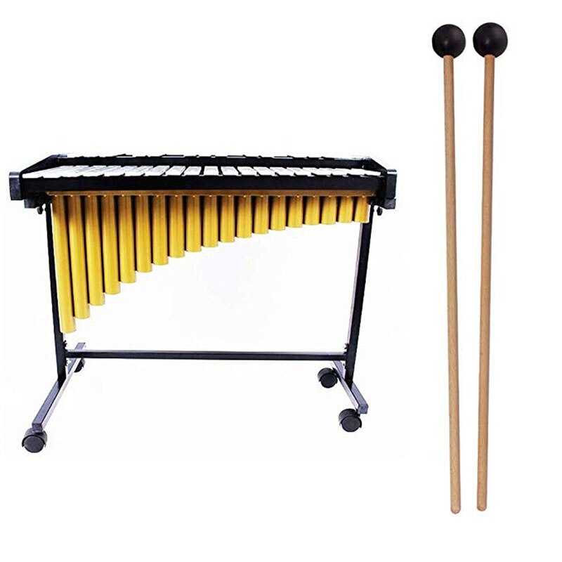 1 Pair Wooden Percussion Sticks Percussion Instruments Xylophone Marimba Mallets Maple Wooden Handle Rubber Mallets