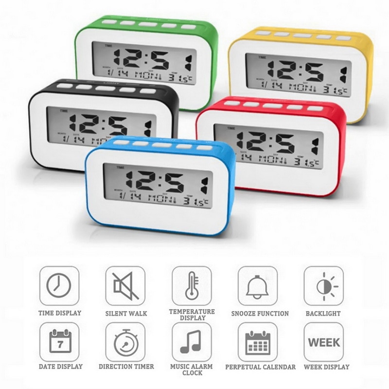 1pc Mute Digital Alarm Clock With Snooze Fuction Weather Night Light Adjustable Alarm Misic Sounds Backlight Display