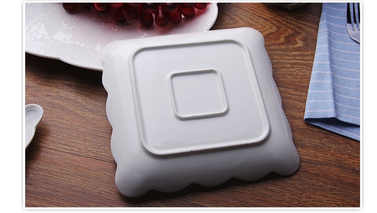 Pure White Ceramic Tableware Steak Plate Western Dish Embossed Dessert Flat Plate Disc Pasta Dish Fish Plate Fruit Tray