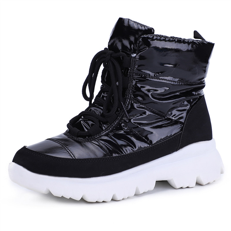 Morazora Winter Vrouwen Laarzen Lace Up Platform Dikke Bont Snowboots Waterdicht Schoeisel Dames Enkellaars Vrouwen Katoen: Black / 9