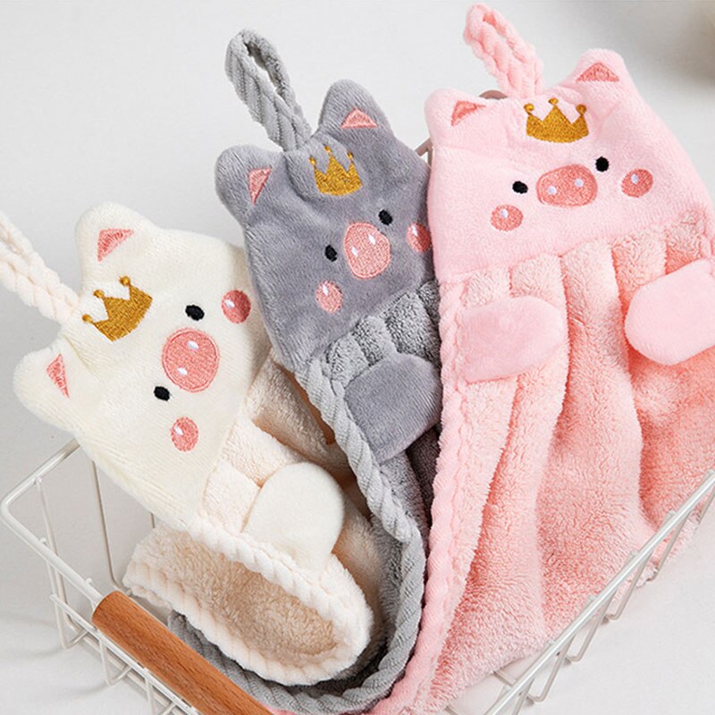 1Pcs Hand Towel Korean Style Handkerchief Wall Mounted Cartoon Pig Kitchen Supplies Soft for Household Embroidery