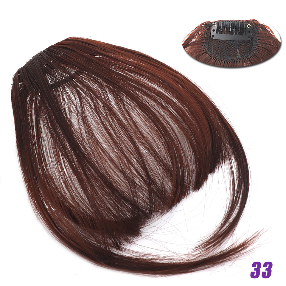 Flequillo romo sintético liso Natural LM, fibra de alta temperatura, marrón, flequillo completo con Clip para mujer con flecos de pelo de 6 pulgadas