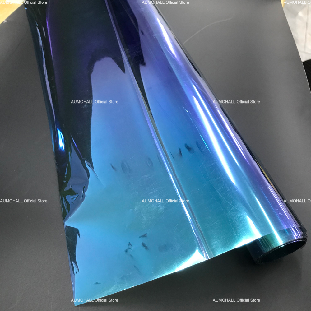 50x300cm Blue Chameleon VLT 67% Car Side Window Tint, Solar Film Shades Sticker Tinting Foils, Blue Change to Green