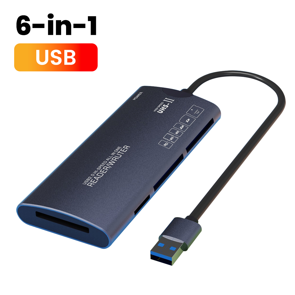 Elough 6-in-1-Kartenleser SD TF XD CF M2 Speicherkartenleser USB-Adapter Typ C Hochgeschwindigkeits-Datenübertragungskartenleser für Laptop: verrotten