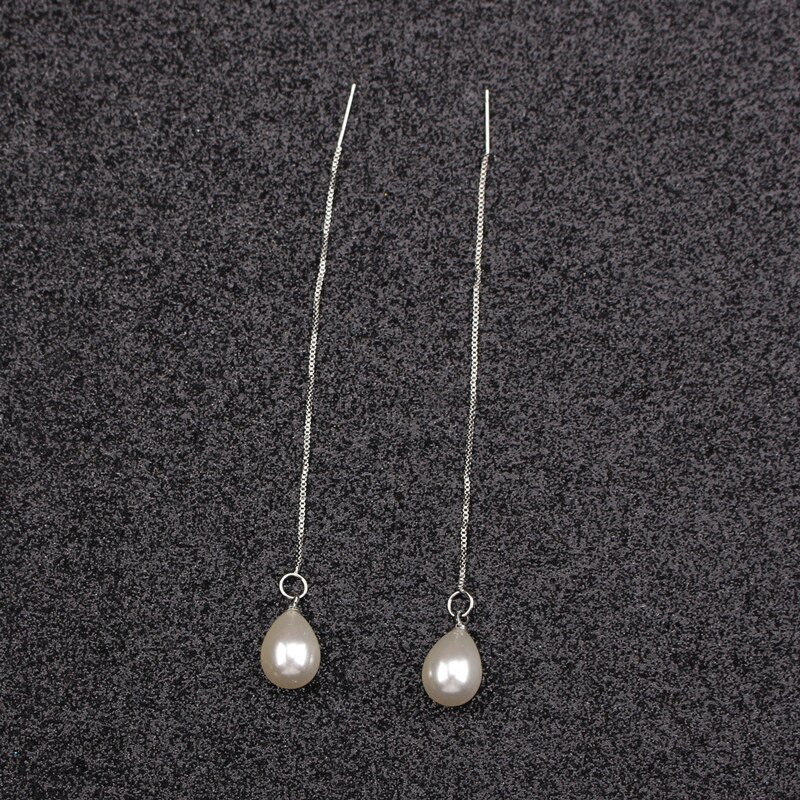 Lange Kwast Gesimuleerde Pearl Oorbellen Voor Vrouwen Crystal Walvis Vissenstaart Oor Lijn Koreaanse Bruiloft Sieraden Pendientes