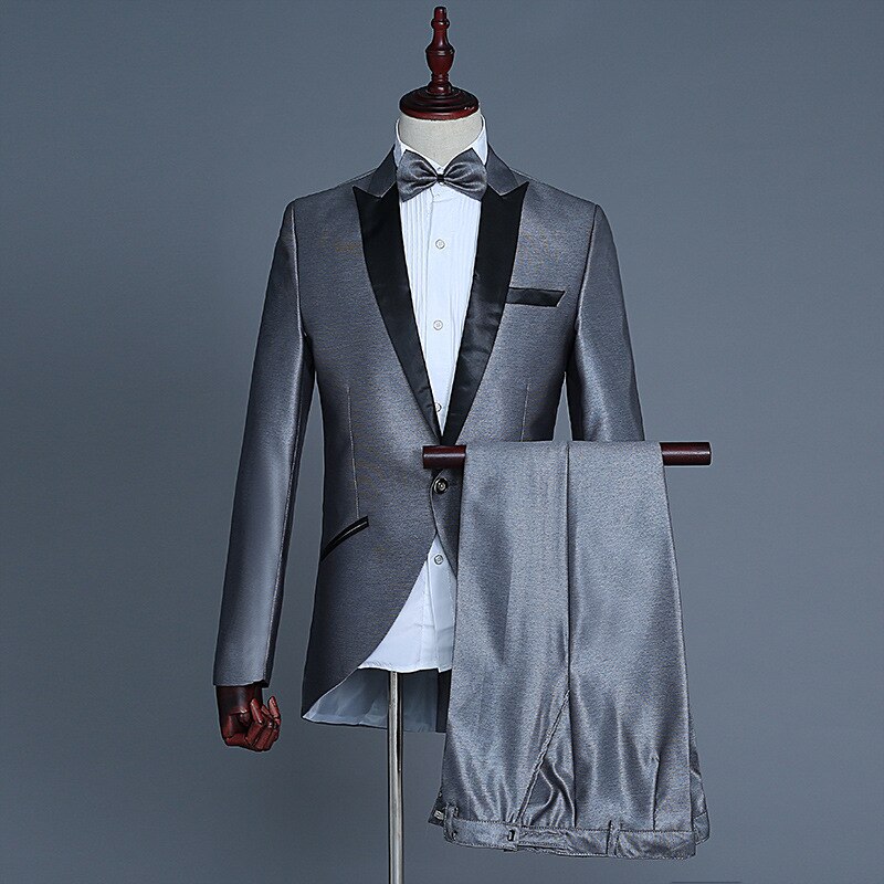 Black Tailcoat Suit Men Wedding Groom Prom Tuxedo Suits Men Party Nightclub 2 Piece Suit (Jacket+Pants) Stage Singer Costumes