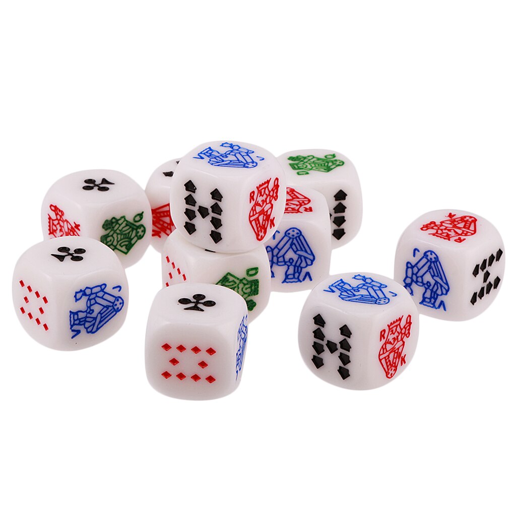 10 Pieces of 6 Sided D6 Dice Ace King Queen Jack 10 9 for Poker Gaming Card Game Dices Liar&#39;s Dice games